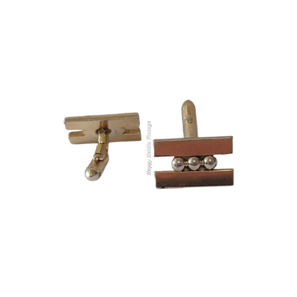 Swank‎ Cufflinks Vintage White and Yellow Metal Tone Preppy Steampunk